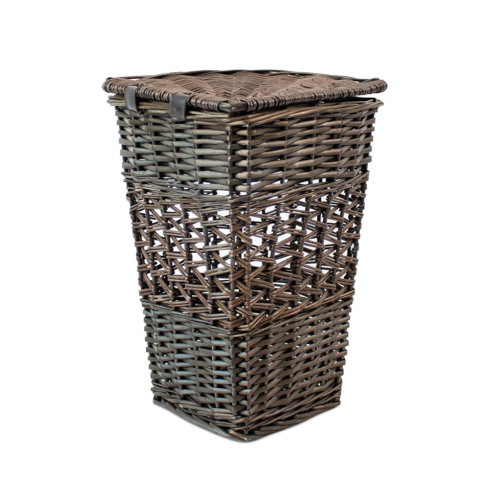 Large Cheap Handmade Wicker Corner Laundry Basket With Custom Gray Fan With Lid And Detachable