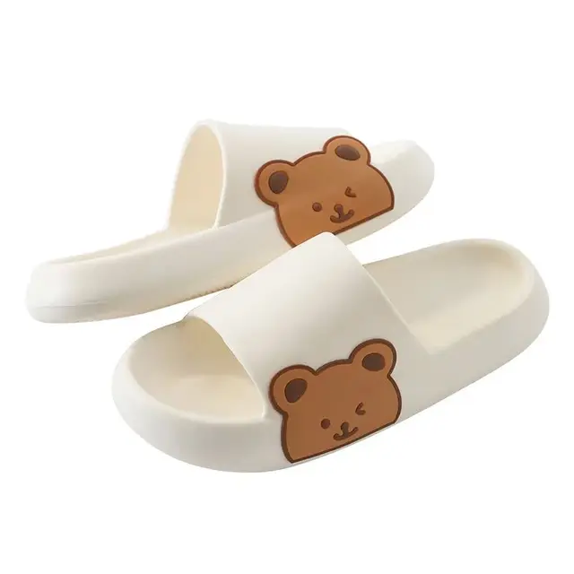 Summer Home Indoor Bathing Slippers for Women and Men Thick Sole Non-Slip EVA Flip-Flops Bear Beach Sandals Electric Fuel