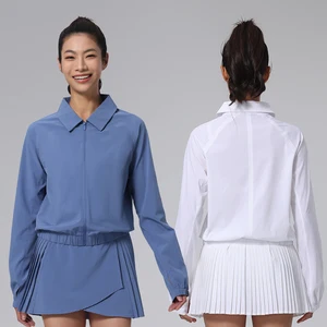 Cozy Comfortable Long Sleeve Tops Outdoor Casual Coat for Spring Summer New Styles Tennis Wear for Yoga Fitness Lapel Design
