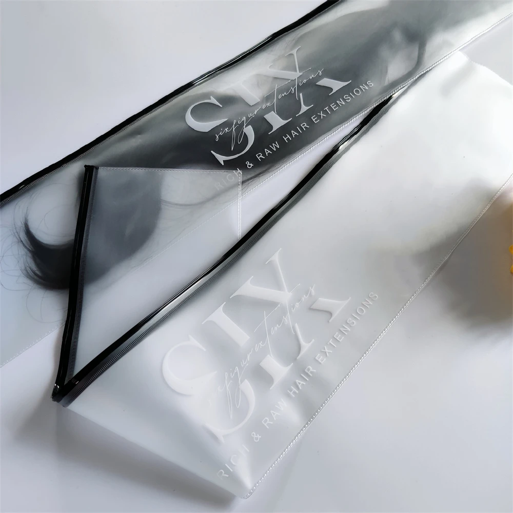 Thick Custom Clear Frosted Plastic Zipper Bags For Hair Extensions,Wig