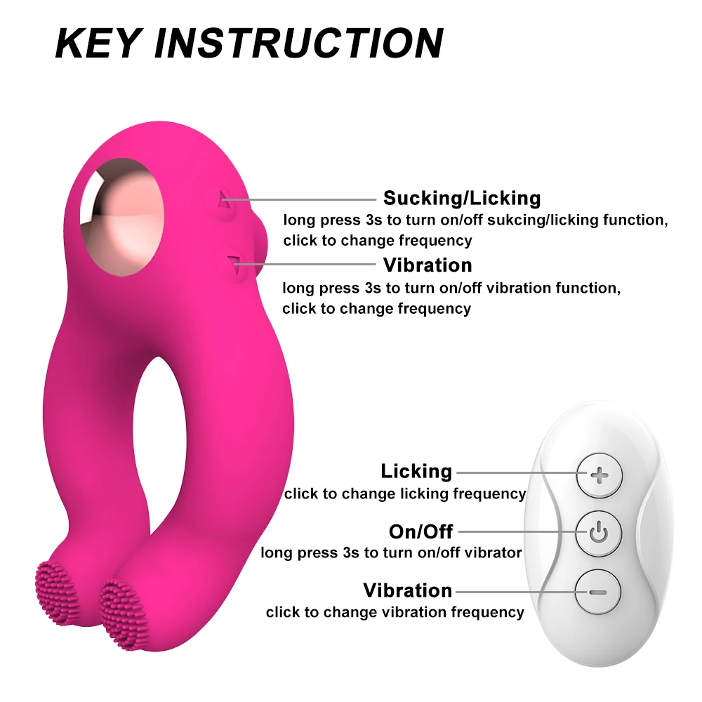 Wireless Remote Control Cunnilingus Silicone Vibrating Penis Ring Prostate  Massager Adult Masturbation Toys