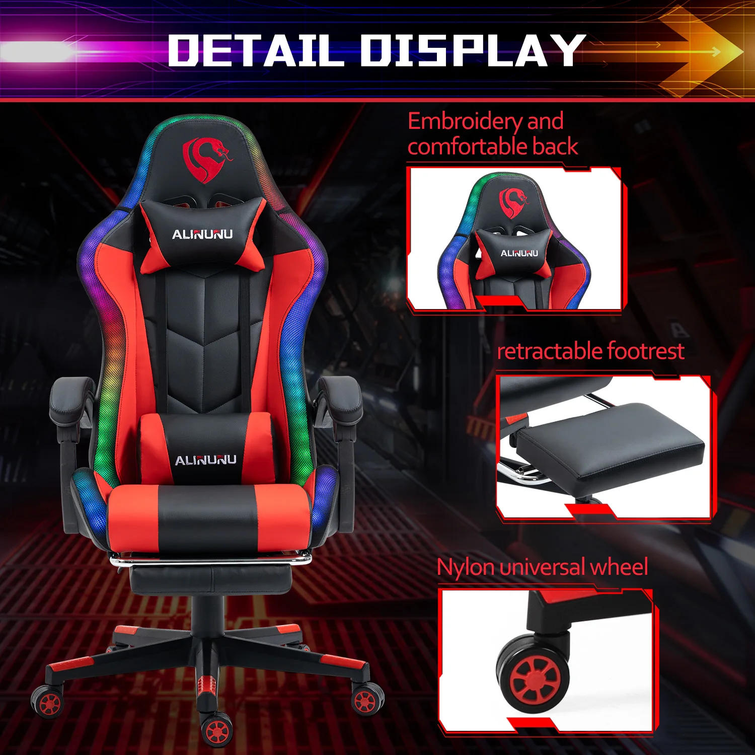 High Quality RGB Racing Computer Gaming Chair LED Game Chair with Speakers and Massage