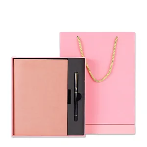 Customized Hardcover Diary Notebook and Pen Gift Set Soft Cover Pu Leather Notebook With Paper Box and Bag