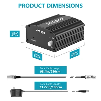 Neewer 1Channel48vPhantom Power Black with Adapter and Audio Cable for Condenser Microphone Music Recording Equipment product image