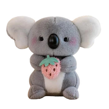 Cute mini fluffy grey koala stuffed plush toys pink koala with strawberry customized plush little doll for kids