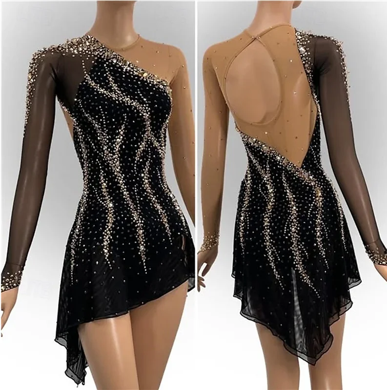 High Quality Ice Skating Dress Girls Adult Black Spandex Skate Skirt Dance  Outfits Ballroom Figure Skating Dress Dance Wear
