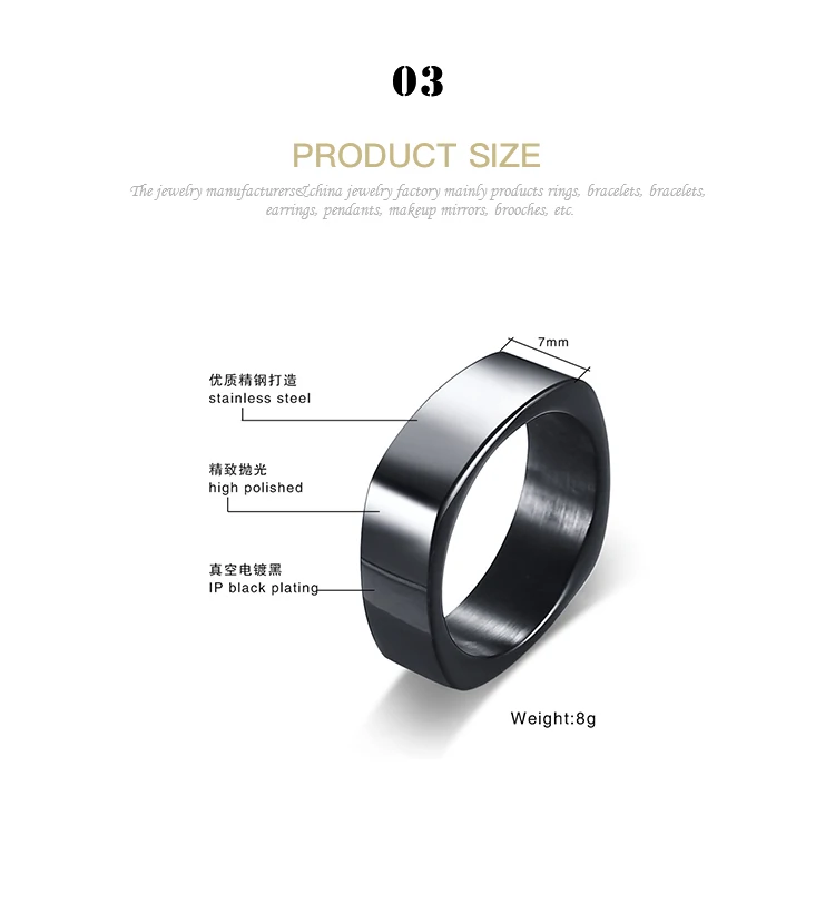 Punk style titanium steel square stainless steel fashion men's ring with lettering RC392