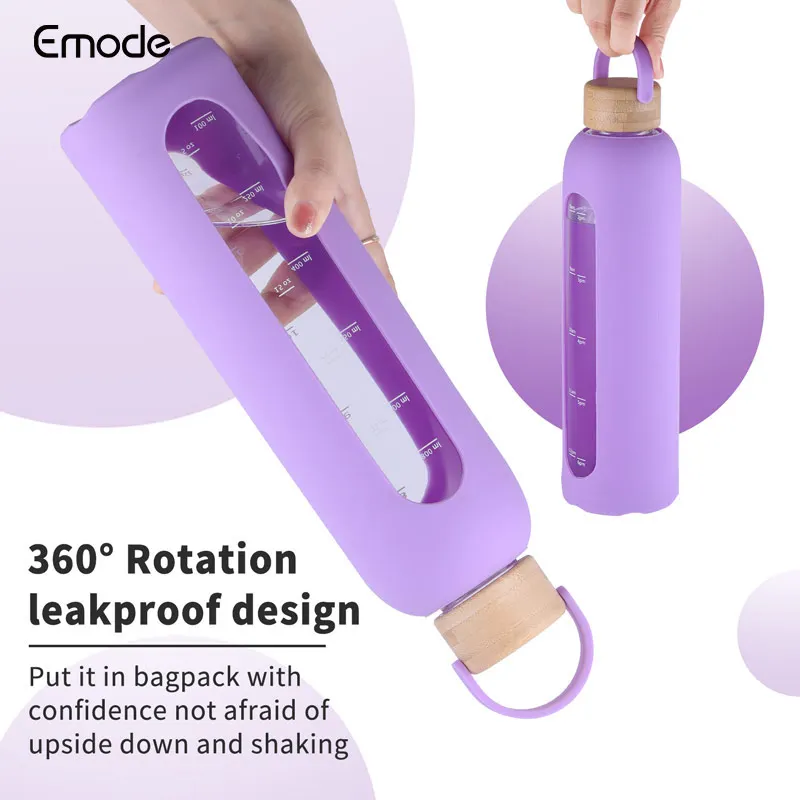 32oz Glass Water Bottle With Time Marker,Water Bottle With Silicone