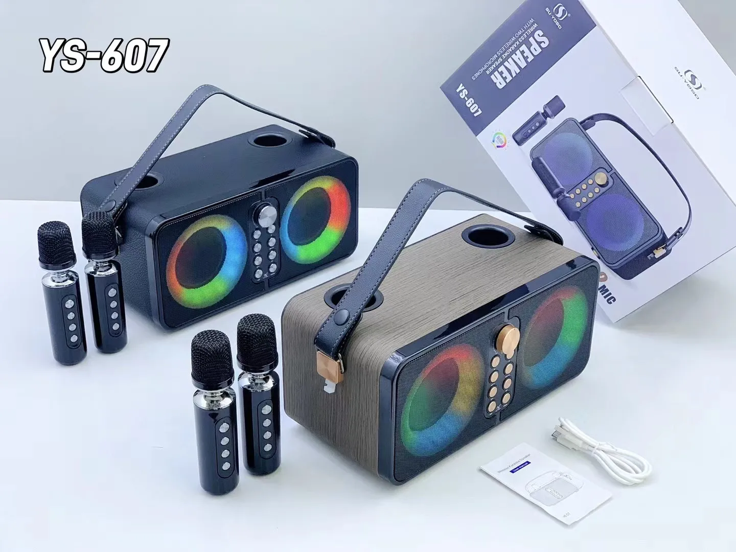 Portable Karaoke Machine - YS607 Wood Speaker with Dual Mic