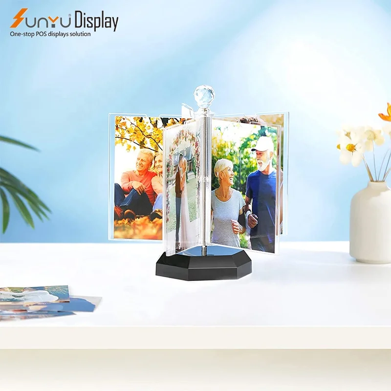 New Creative 360 Degrees Can Rotate Acrylic Bezel-free Picture Frame Display Stand Printed Photos, Menu Plexiglass Display Stand