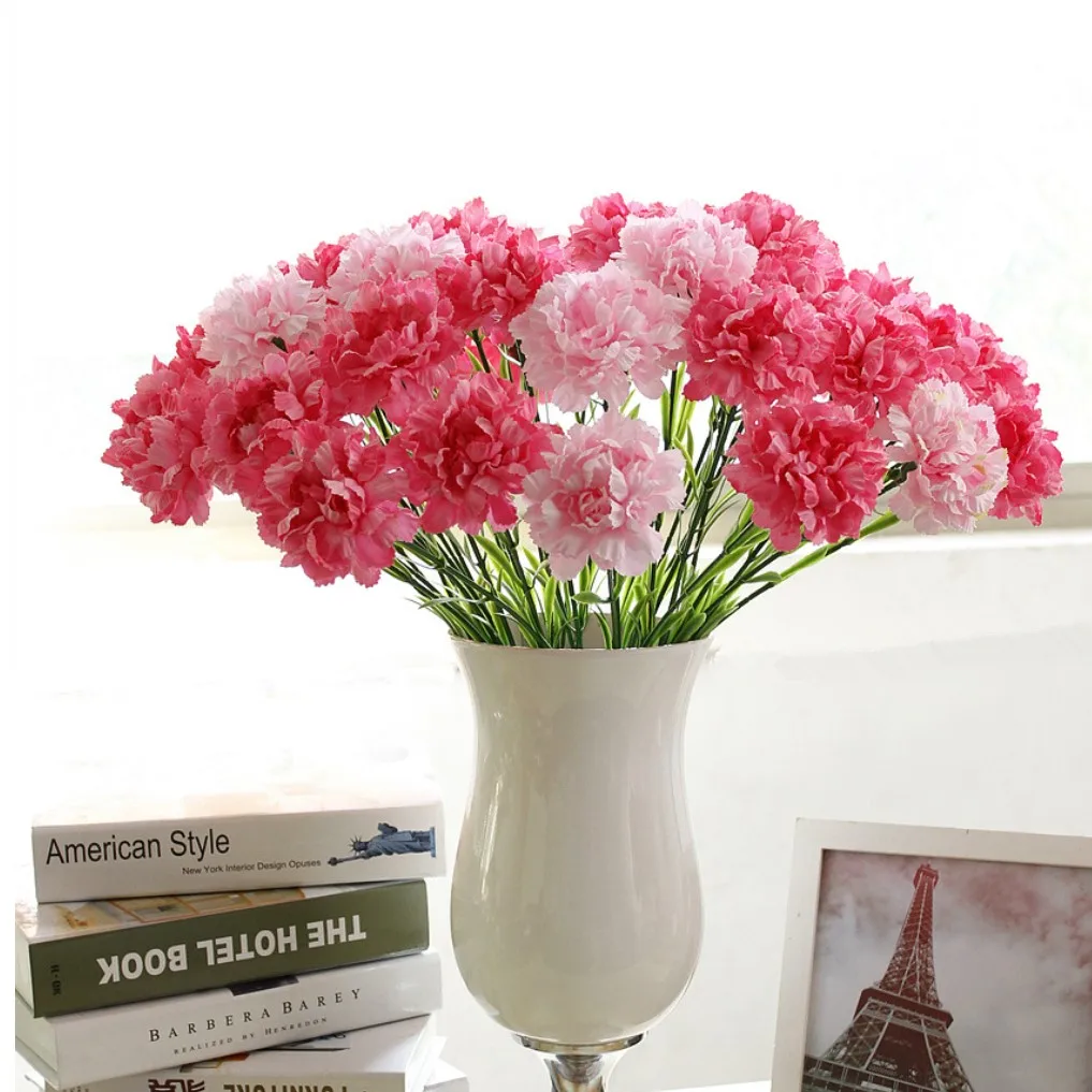 Artificial Carnation Flower Stem Silk Cloth Home Table Center Piece ...