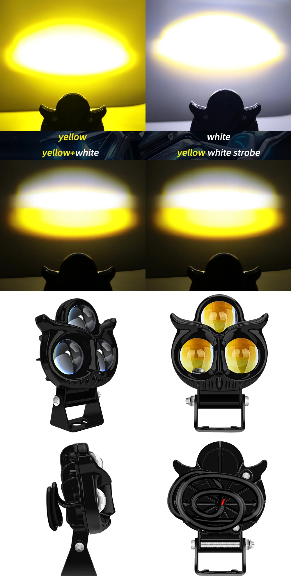 Owl 3-Eye LED Motorcycle Headlight - Waterproof Aluminum Flashing Light ...