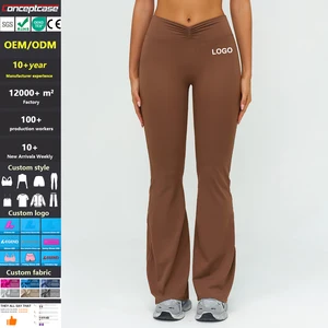 Custom Fabric Color Logo Quick Dry High Waist Sports Pleated Flared Yoga Pants Women Brushed Micro Flare Wide Leg Yoga Trousers