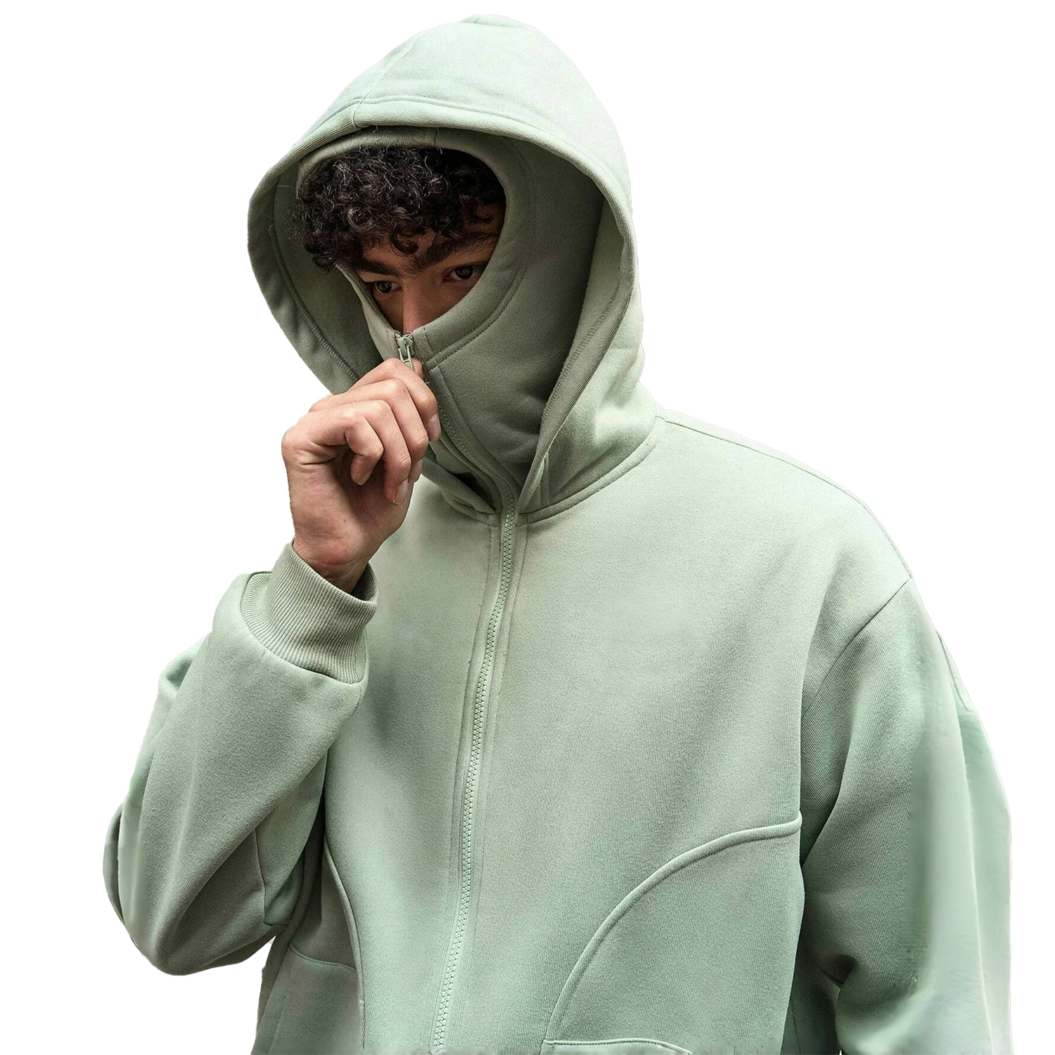 450 GSM Thick Hoodie with Ski Mask Oversized Balaclava Full Zip up Hoodie  Sweatshirts Custom logo Mens Hoodies Factory