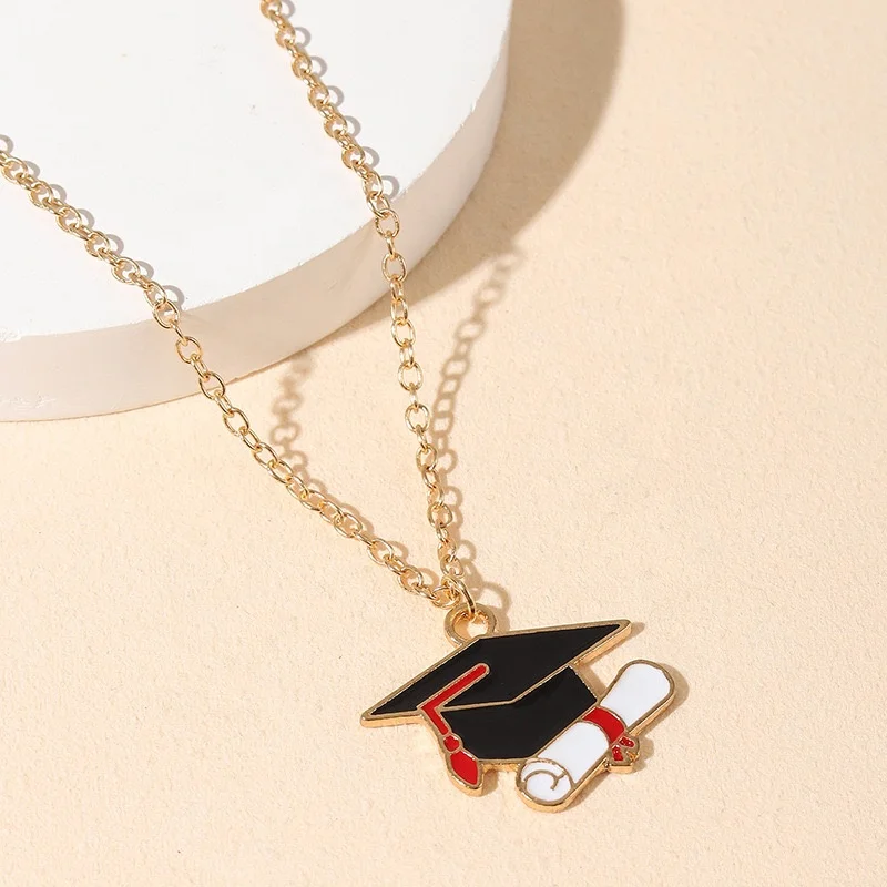 Graduation Season Doctor Cap Necklace Collarbone Link Chain Gold-plated Metal Women's Classic Gift