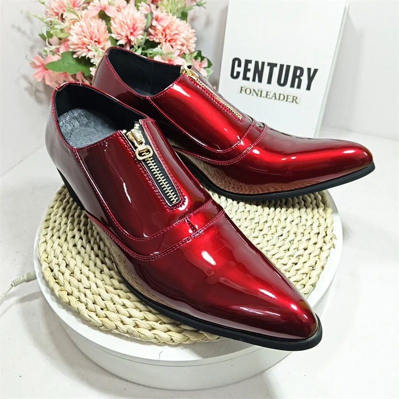 slim fit dress slacks OneDrop Handmade Red Suede Men Dress Shoes Gold Rhinestone Gold Toe Metal Wedding Party Prom Loafers Red / 6 main image 0
