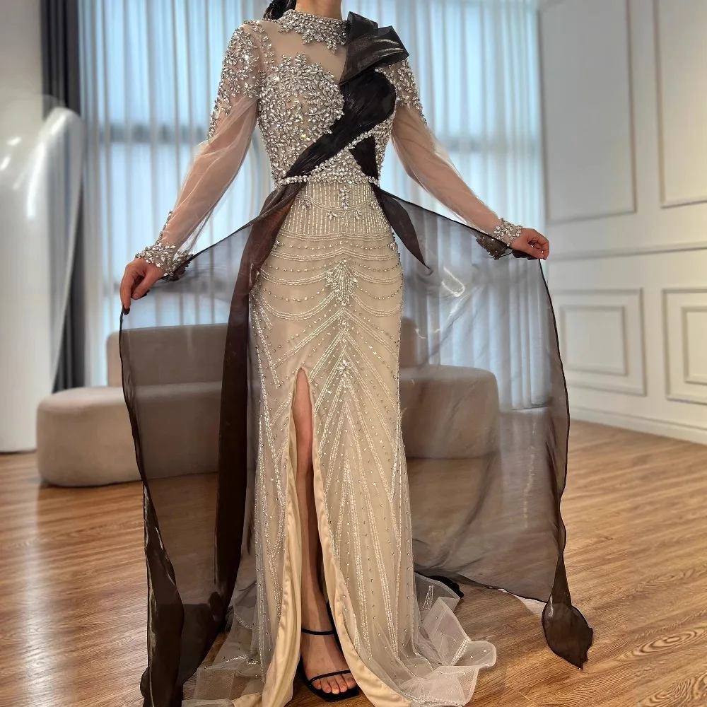 black v neck beaded prom dress Black Beaded Halter V-Neck Slit Column Prom Dress