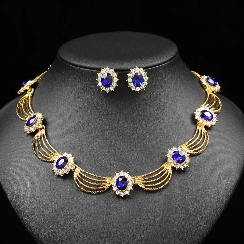Vintage Bridal Jewelry Set: Zircon Necklace & Earrings