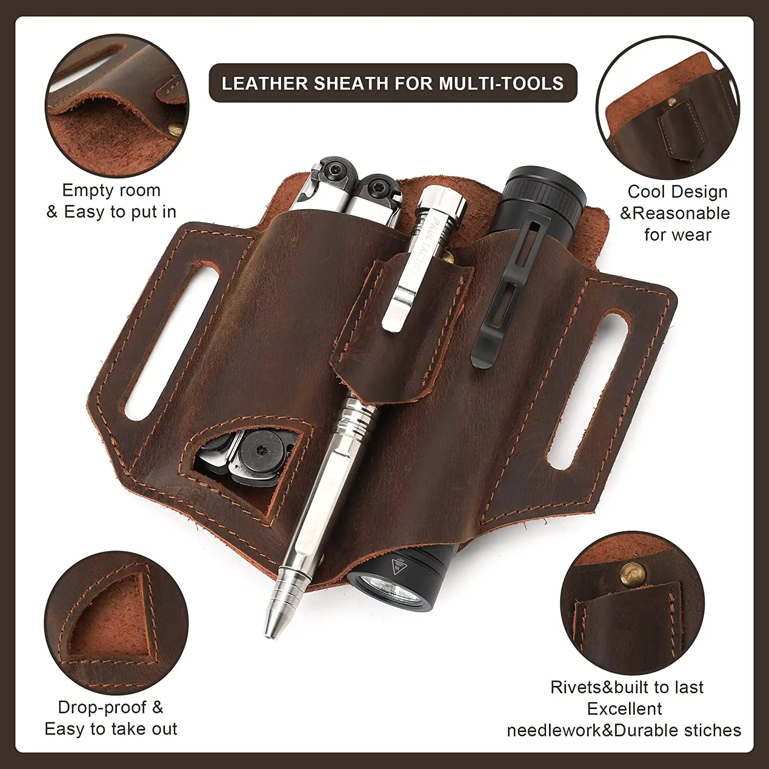 EDC Lederscheide Organizer Mit Schlüsselhalter - Multitool Tasche Für Gürtel Crazy Horse Leder