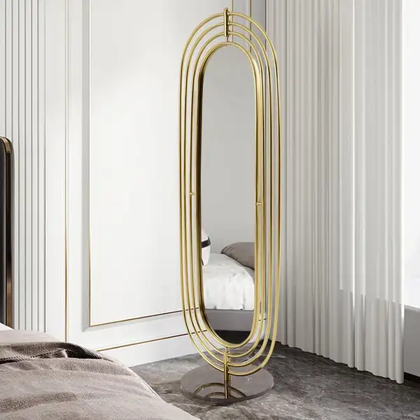 DADEA Specchio a figura intera, specchio ad arco dorato oversize 162,6 x 53,3 cm, con supporto, cornice in lega di alluminio, specchio da terra in