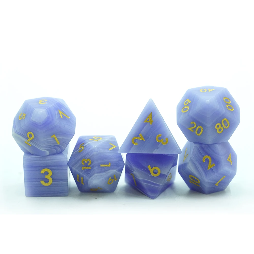 Rukou vyrobená modrá proužkovaná sada 7ks RPG Dungeons and Dragons, originální logotyp, drahokamy, mnohostěnné kostky s logem pro hry DnD