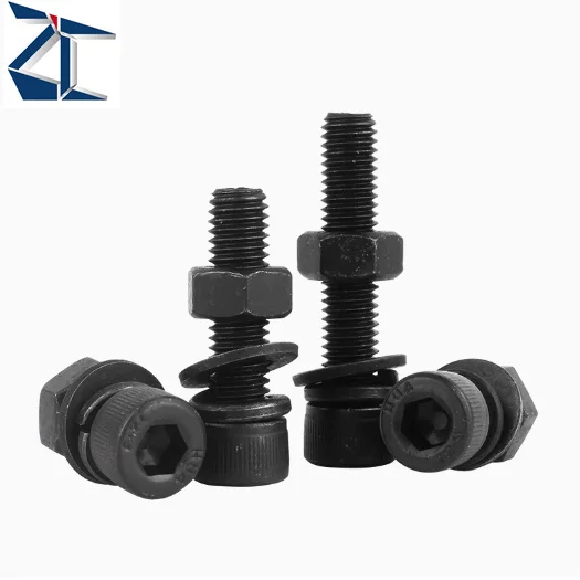 Fast Delivery Black Zinc Plated Grade 4.8 8.8 10.9 12.9 Carbon Steel Hex Socket Cap Head Sems Screw With Nut And Washer DIN912