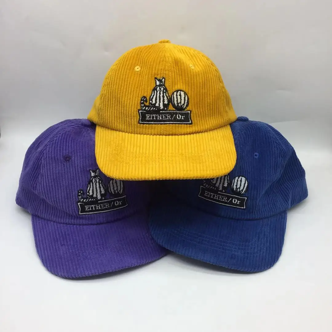 Unstructured 6 Panel Corduroy Hats Snap Back Hat Manufacture With Custom logo