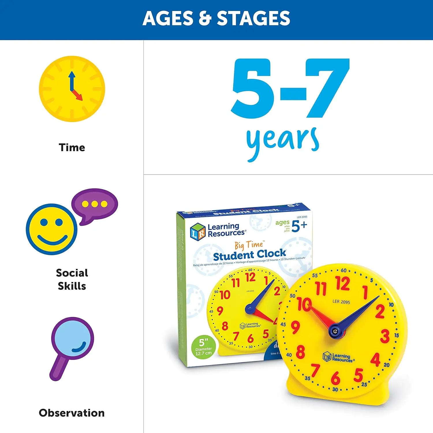 Learning Resources Big Time Student Clock Model 10cm Primary School ...