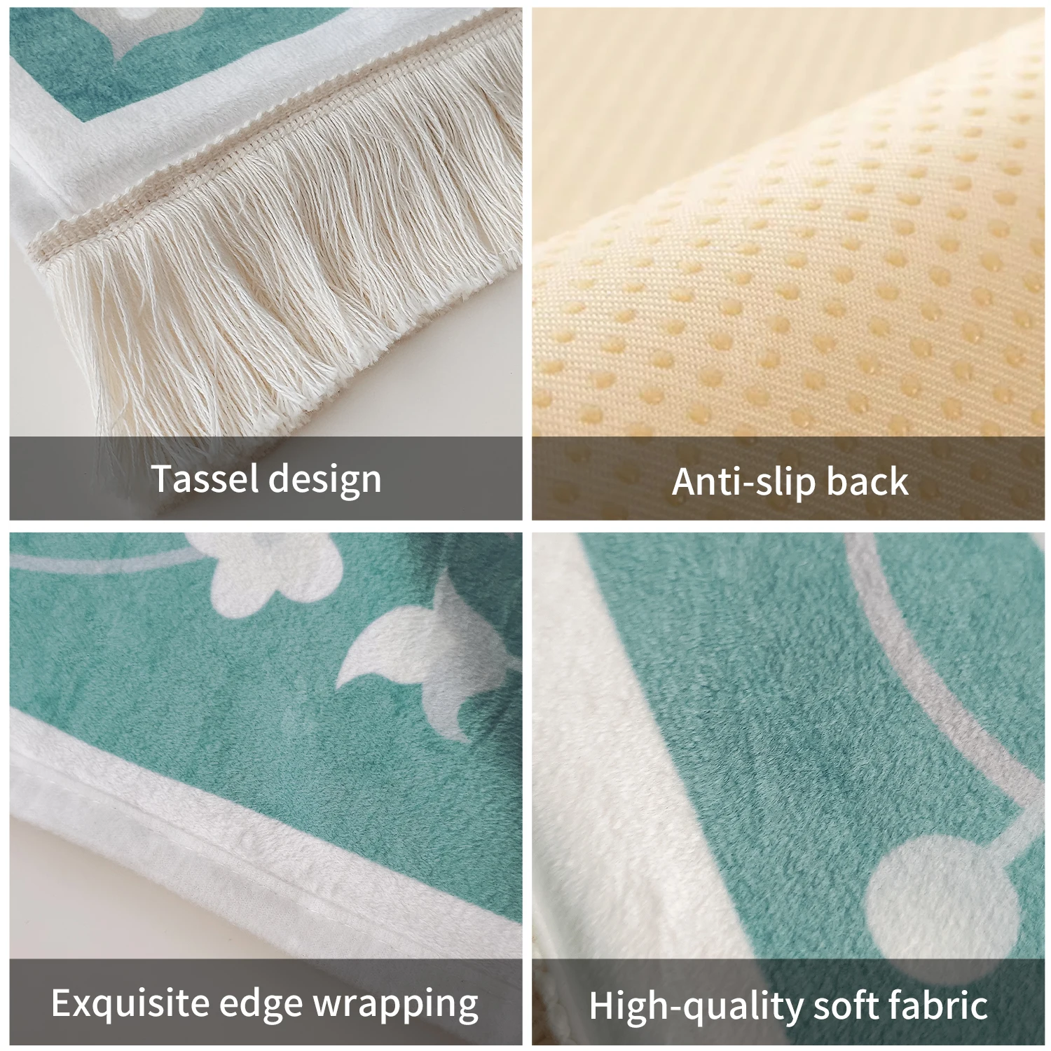 Tapis de prière ergonomique en mousse à mémoire de forme pour le Ramadan, soulageant les douleurs aux genoux, avec pompons (coffret cadeau)._voghion.com