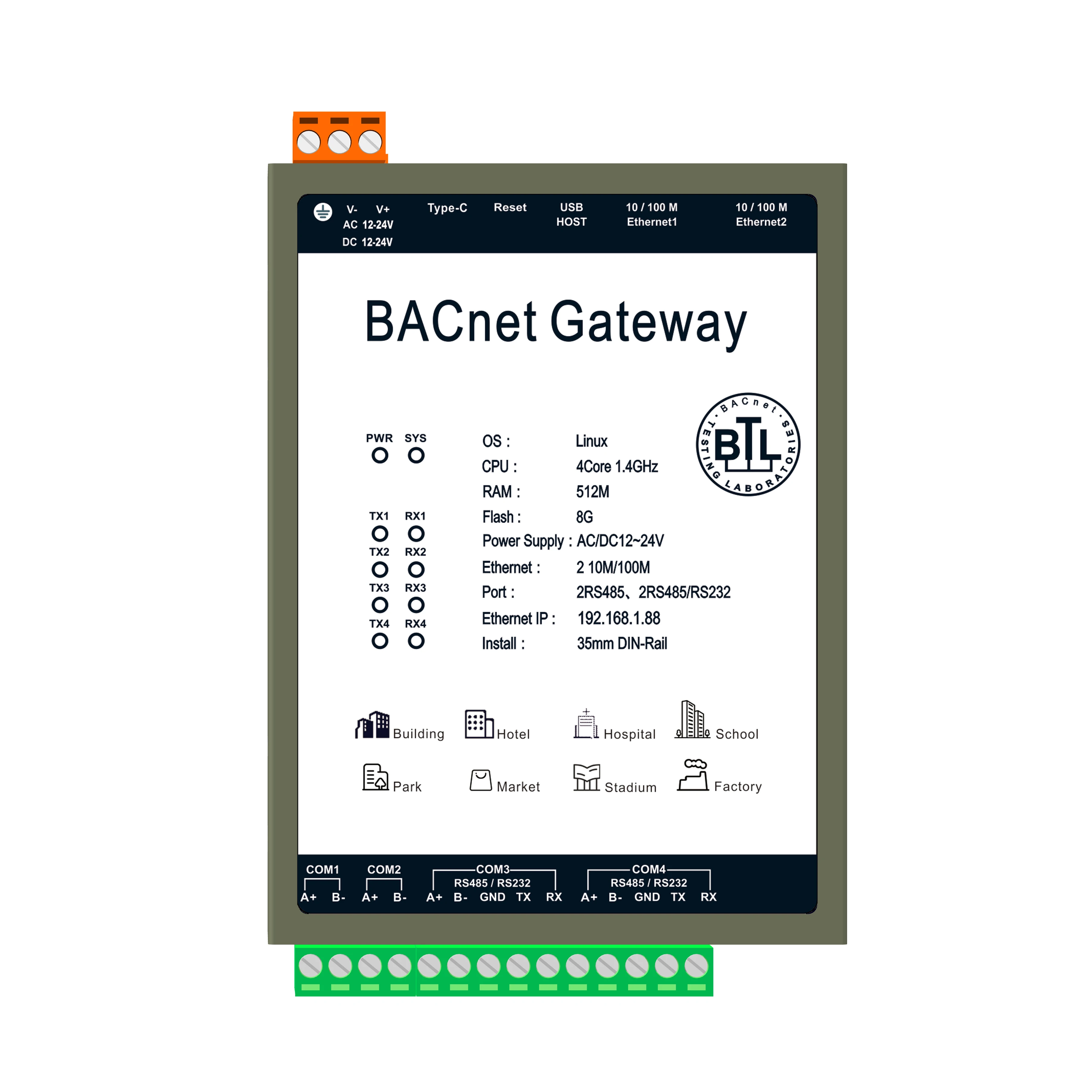 Milesgo Modbus to BACnet Gateway – 4 RS485 Channel Router