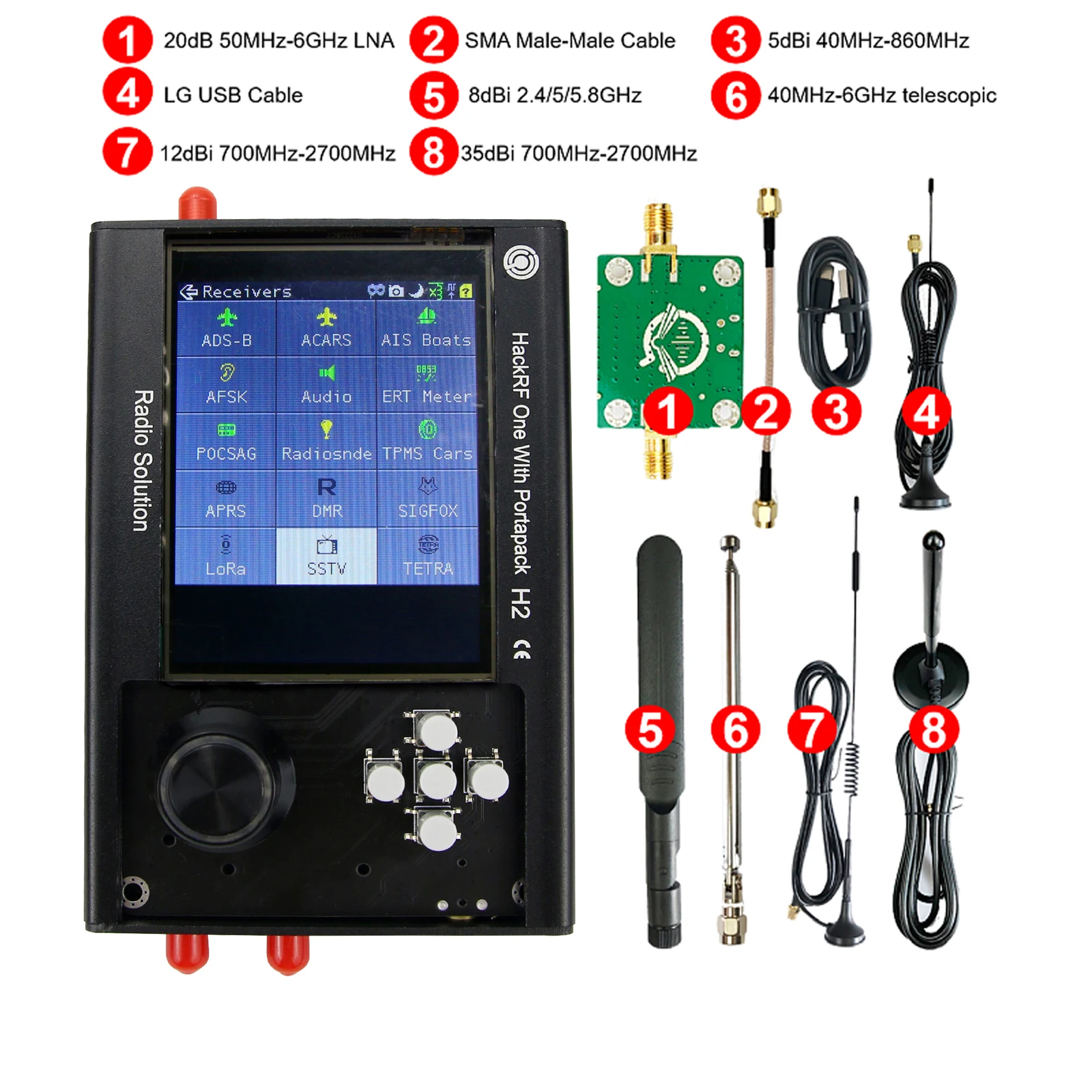 1MHz-6GHz V2.0.0 HackRF One R9 Portapack H2 SDR Radio Assembled w/ LNA S M  A Cable Antennas USB Cable| Alibaba.com