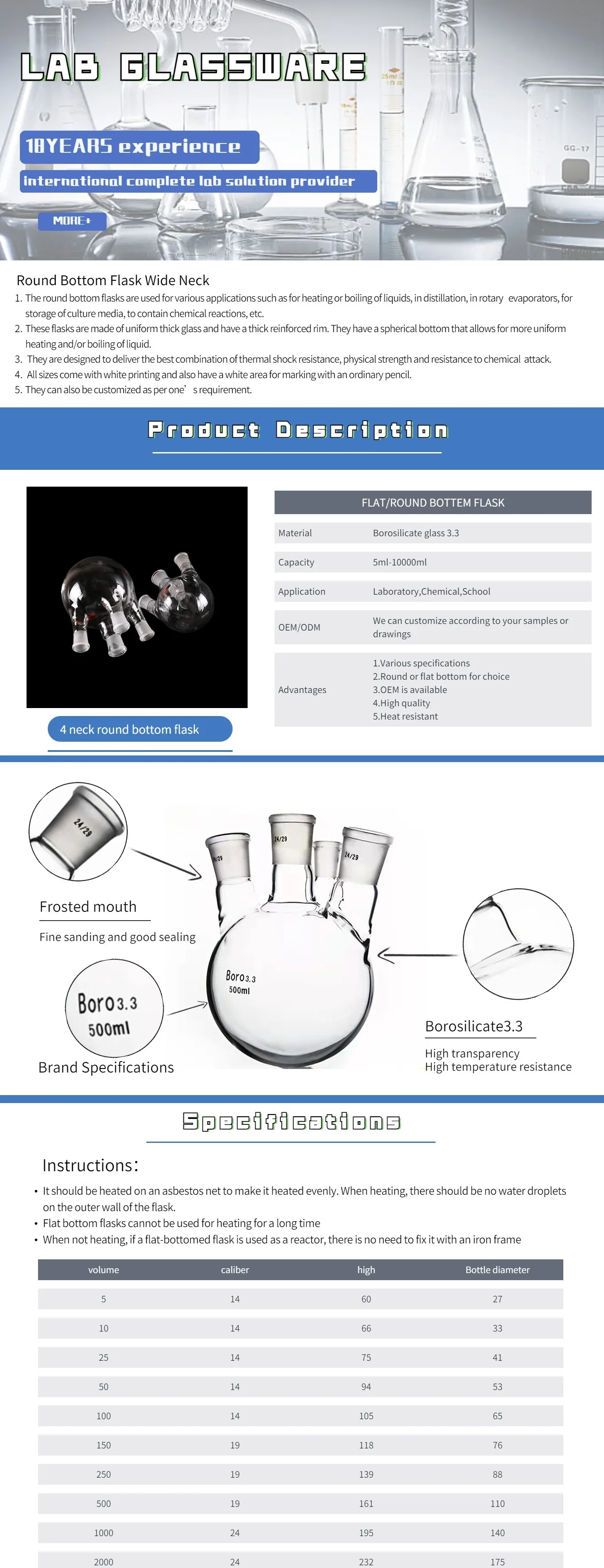 Quartz Glass Boiling Steam Distillation Laboratory 24/40 45/40 4 Neck