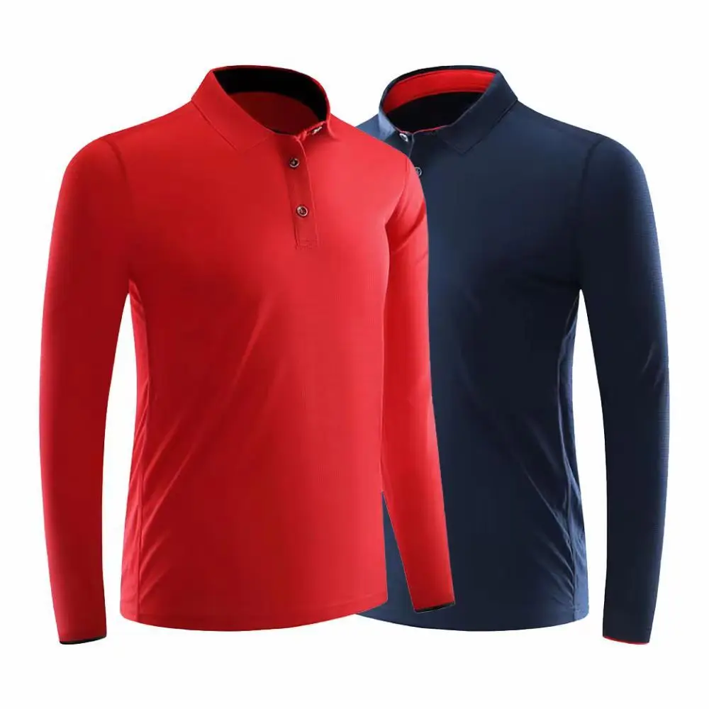 Custom logo knit long sleeves t-shirt quick dry 100% polyester for men plain work golf polo shirt