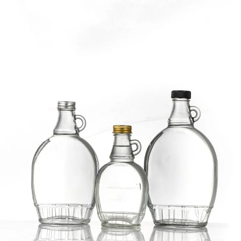 150ml 250ml 375ml 500ml Empty Maple Syrup Glass Bottle With Black Plastic Aluminum Screw Cap Wholesale