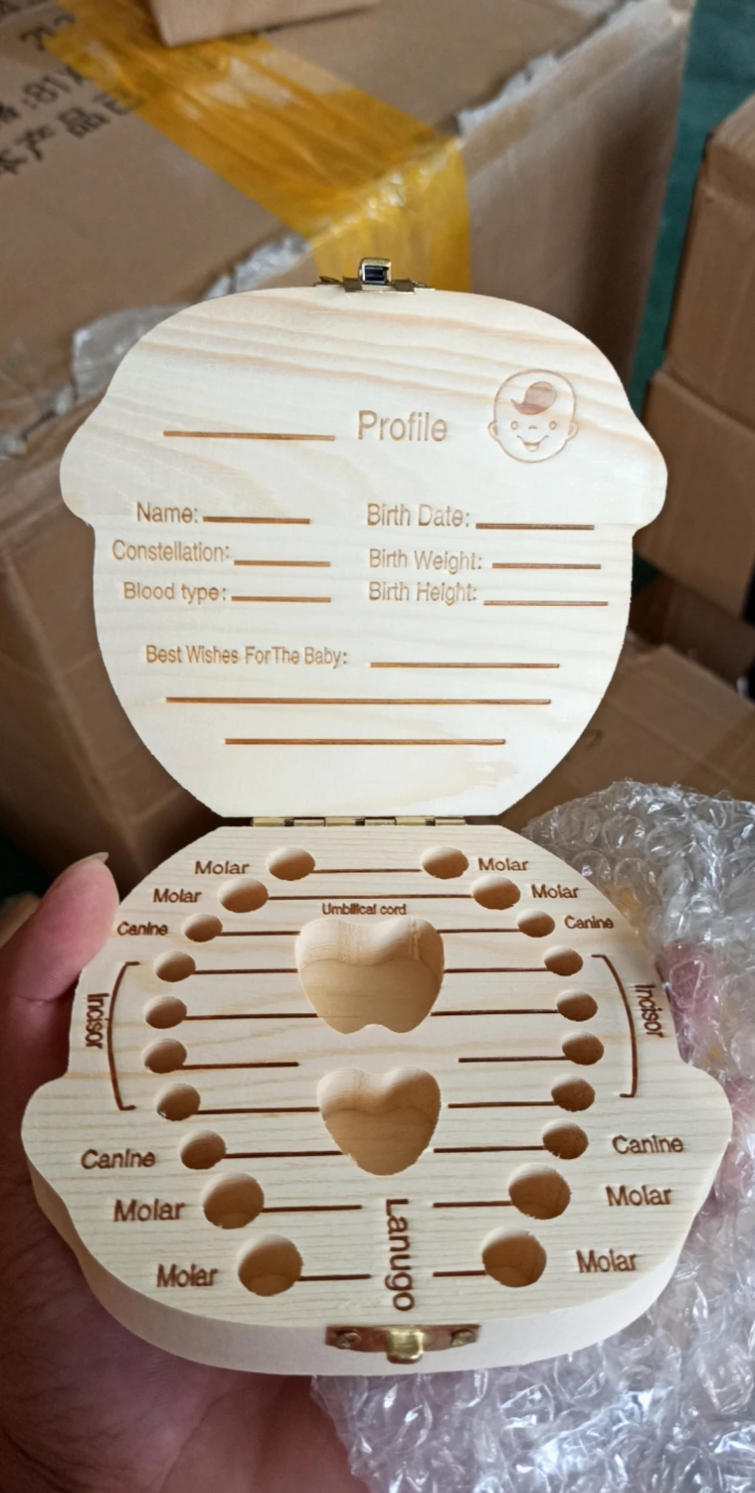Kids Boy&Girl Tooth Box organizer for baby Save Milk teeth Wood Storage Box IG 