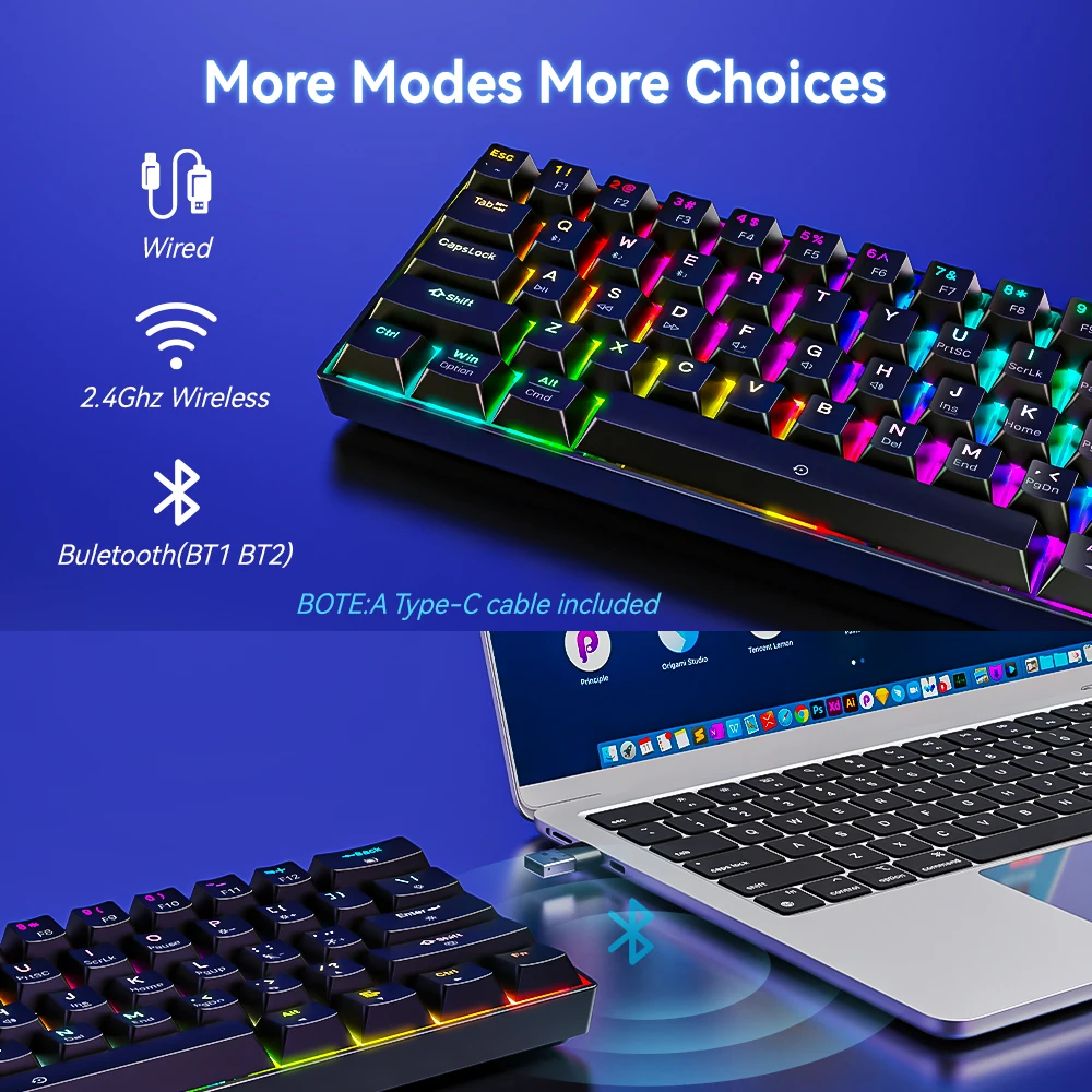 60% Wireless Gaming Keyboard - Compact, Ergonomic, and RGB