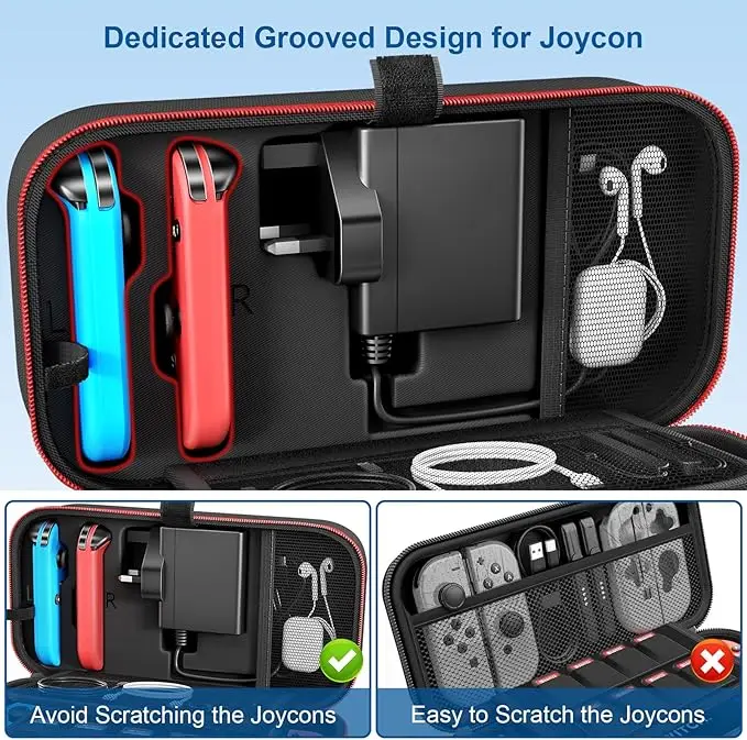 product portable hard shell pouch carrying travel game bag with 20 game cartridge case fit joy con and ac adapter for switch-29