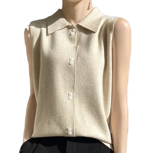 2024 Spring New Fashion Knitted Vest POLO Neck Sleeveless Top Knitted Vest Women
