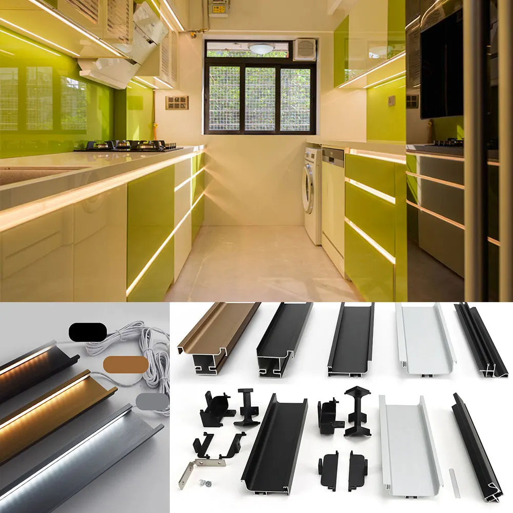 Handless Kitchen Cabinet Vertical Horizontal Led Strip Gola Aluminium Profiles Kitchen Handle Metal Hidden L Shape Gola Handles