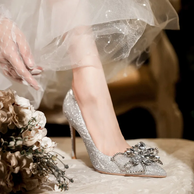 white christmas dresses Champagne Pointy Toe Flats, Bridal Shoes, Bridesmaid Shoes, Prom Shoes main image 0