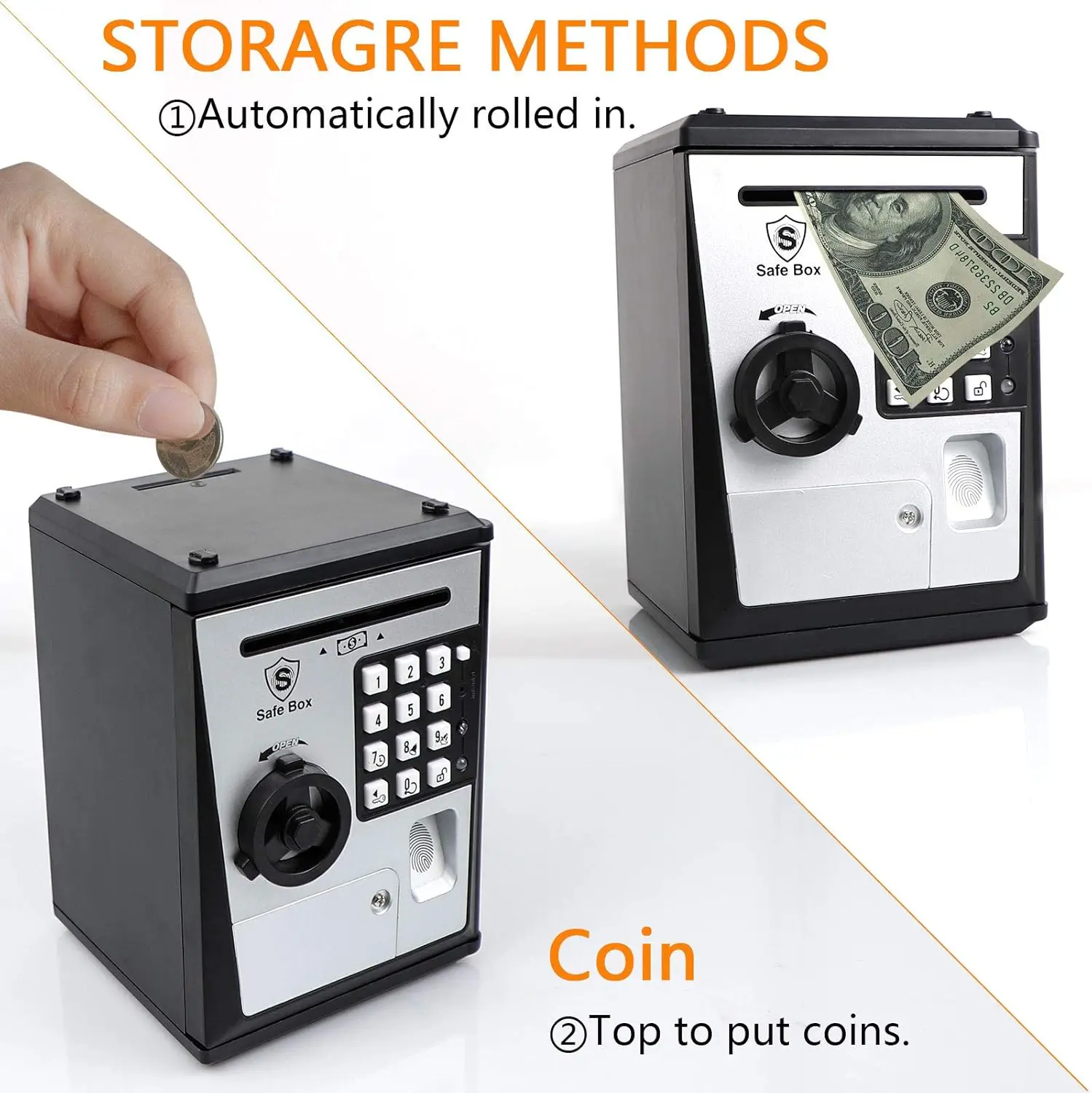 Mini ATM Savings Bank for Real Money, Electronic Voice Piggy Banks, Fingerprint Password, Kids Safe Box, Cool Stuff Gift
