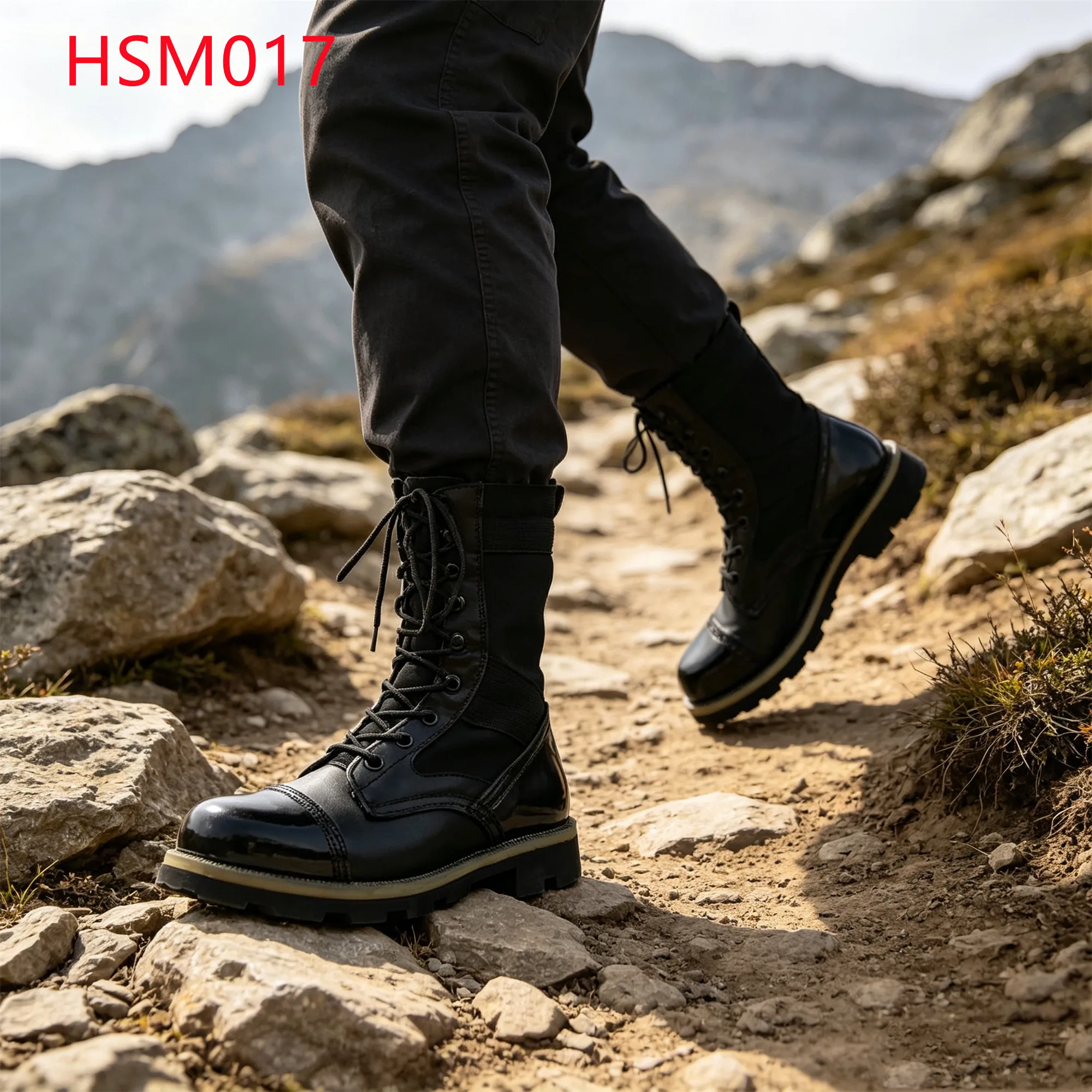 XYM,Ghana Popular Hook Buckle Design Hua Singh Marching Boots Outdoor Survival Double Color Hard Rubber Sole Combat Boots HSM017