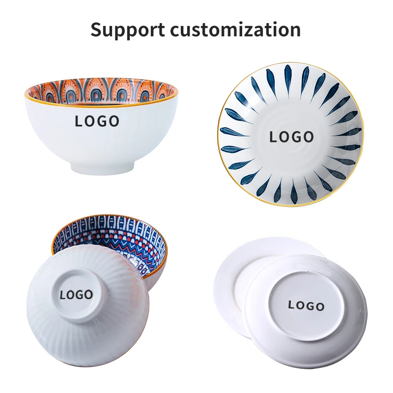 Bowls Plate Dinnerware Tableware Set 4 Bowl 1 Plate Gift Box Set Bohemian Ceramic Minimalist Vintage Giveaways Dinner Set 72 Pcs