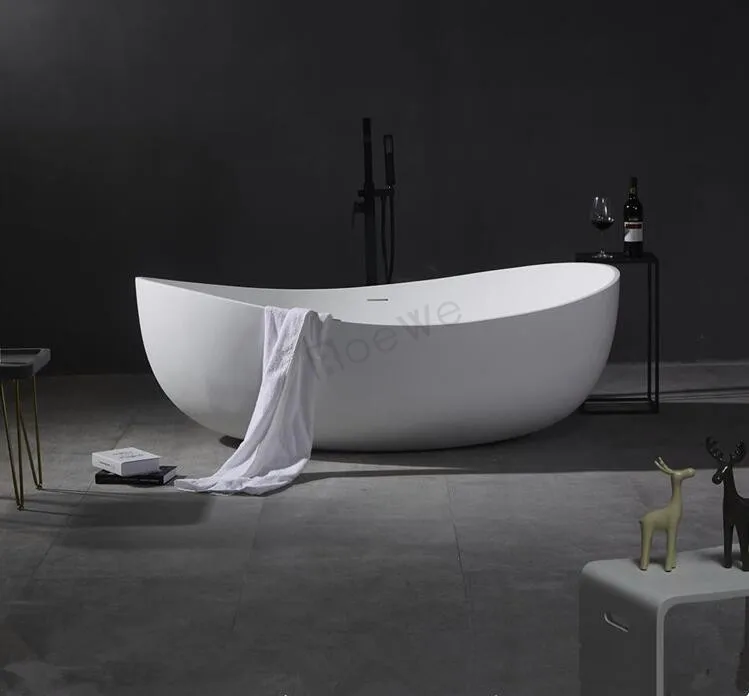 White Freestanding Cast Stone Bath Tub Solid Surface Composite Stone