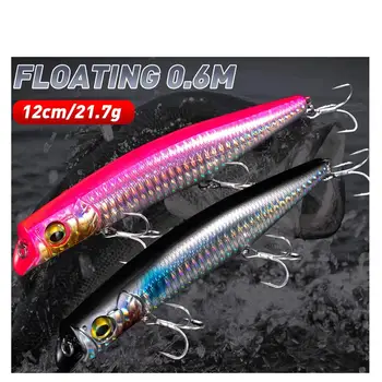 Cheery 12cm 21.7g Deep Diving Floating Hard Fishing Saltwater Abs Minnow Lures Topwater MINNOW for Sea Bass NO LIP Fishing Lure – Minnow – view 3