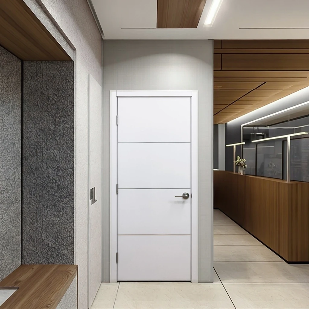 Italian Design Modern Swing Solid Wood Entry Door High Quality White  Finished for Hotel Apartment Lock Hardware, image size:1024x1024