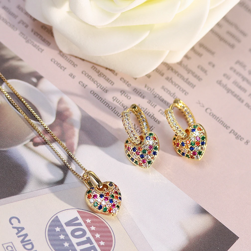 XingYu New Heart  Necklaces  18k Gold Plated Mix Color CZ Heart Jewelry Pendant Necklaces