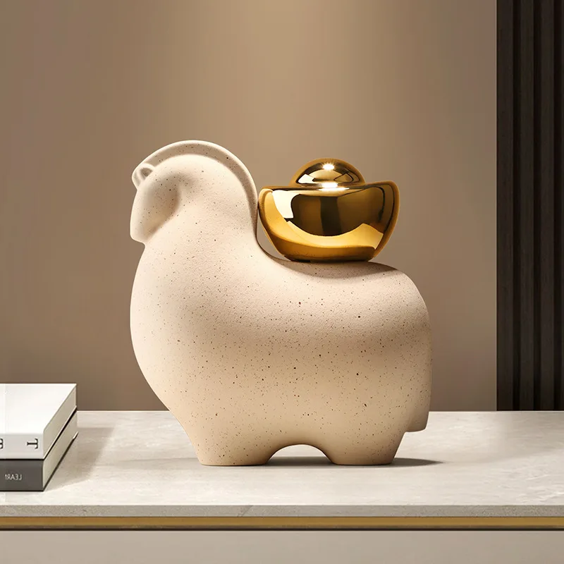 Pig Figurine with Golden Apple Matte Speckled Finish Modern Minimalist Home Decor Living Room Bedroom Shelf Accent
