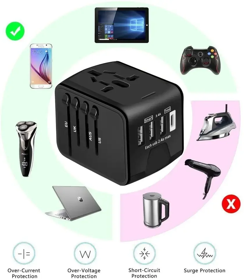 Универсальный адаптер для путешествий/USB Международный путешествий с Type-C на USB-3