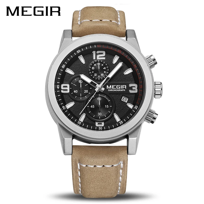 MEGIR Orologio sportivo da uomo Cinturino in pelle Orologio da